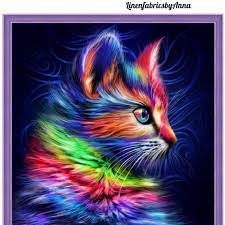 5d Diamond Painting Diamond Mosaic Cat Diamond Painting Etsy In 2021 Cat Painting Cross Paintings Rainbow Cat