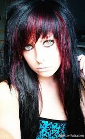 Red Black Scene Long Straight Hair Pricheski Strizhka Cvet Volos