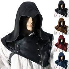 Part of a piece of clothing that can be pulled up to cover the top and back of the head: The Leather Renaissance Hood Of The Assassin S Hood Is A Throwback Medieval Hood Men S Scarves Aliexpress