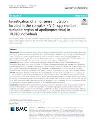 Pdf Investigation Of A Nonsense Mutation Located In The Complex Kiv 2 Copy Number Variation Region Of Apolipoprotein A In 10 910 Individuals