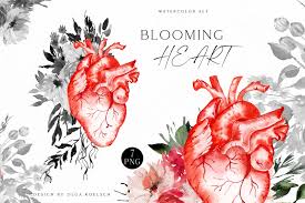 This is the female organ of the flower. Watercolor Anatomical Heart Clipart Valentine Clipart With Watercolor Flowers And Heart In Illustrations On Yellow Images Creative Store