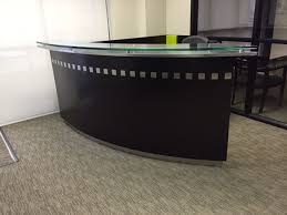 Stylish Modern Sleek Reception Desk In Our Used Office Furniture Inventory With A Dallas Dealer G Used Office Furniture Reception Desk Used Reception Desk