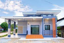 บ านโมเด ร นช นเด ยว ขนาด 2 ห องนอน 2 ห องน ำ โทนส ฟ าสวยๆ ด ไอเด ยบ าน ร ปแบบบ าน การออกแบบบ านหล งเล ก ผ งบ าน