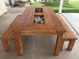 Outdoor Table W Coolers Outdoor Wood Table Outdoor Tables Backyard Table