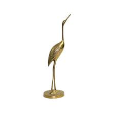 Brass Crane Figurine Bird Statue Gold Colored Nice Patina Long Legs Neck Sea Water Bird Lake House Vintage Home Decor Bird Statues Statue Vintage House