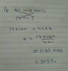 Replacing the given values in formula (a) we have: What Percentage Of 42 Is 14 Brainly In