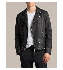 Allsaints Manor Biker Leather Jacket In Black Modesens Leather Jacket Jackets Leather Jacket Men