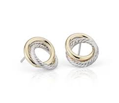 Two Tone Love Knot Rope Earrings In 14k Italian White And Yellow Gold Blue Nile Knot Earrings Platinum Earrings Earrings