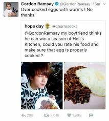 First Jungkook S Hamburger And Now This What Did They Do Wrong Ramsay Gordon Ramsay How To Cook Eggs