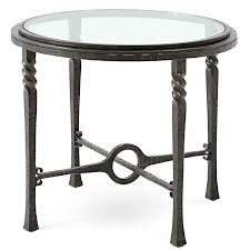 Omega Round End Table With Glass Top By Charleston Forge End Tables Wrought Iron Table Table