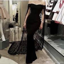 New Black Mermaid Evening Dresses With Cape Off The Shoulder Full Lace Saudi Arabic Formal R Black Mermaid Dress Strapless Evening Dress Strapless Prom Dresses