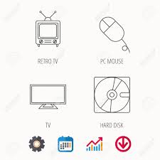 hard disk pc mouse and retro tv icons widescreen tv linear