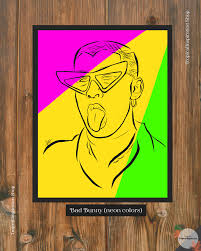 Bad Bunny Digital Print Drawing Bad Bunny Singer Etsy Bunny Artwork Bunny Painting Trippy Painting