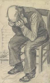 A Drawing Of An Old Man Who Sits On A Chair With His Head In His Hands Van Gogh Vincent Van Gogh Paintings Van Gogh Museum Vincent Van Gogh