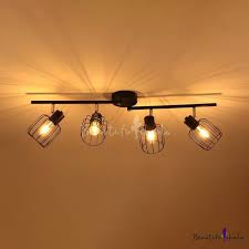 4 Heads Cylinder Cage Ceiling Light Industrial Metal Semi Flush Mount Light In Black For Cloth Shop Semi Flush Mount Lighting Cage Ceiling Light Ceiling Lights