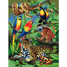 Jungle Scene Junior Paint By Numbers Jungle Scene Jungle Drawing Jungle Animal Crafts