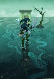 An Absolutely Beautiful Piece Great Lines Love The Blue Colour Palette Would Be Great On A Wall Shadow Link Battle L Legend Of Zelda Water Temple Zelda Art