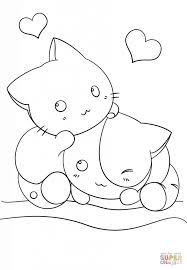 This incredibly cute kawaii coloring page shows a goodnight kiss between two snuggling bunnies! Coloring Rocks Animal Coloring Pages Kawaii Coloring Pages Cat Coloring Page