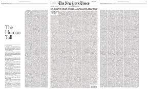 Its strength is in its editorial excellence; The New York Times Dedicates Sunday Front Page Solely To Coronavirus Victims
