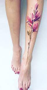 Tattoo Artist Pis Saro Creates Wonderful Sketchy Watercolor Tattoos Flower Leg Tattoos Leg Tattoos Unique Tattoo Designs