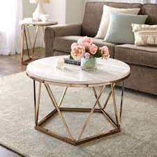 With its hammered metal base and wood top, this coffee table blends textures and hues to create an artisanal effect. Coffee Table Faux Stone Round Gold Metal Base Living Room Cocktail Furniture Unbranded Glam Metal Living Room Furniture Coffee Table Metal Living Room