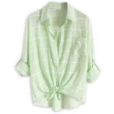 Choies Light Green Plaid Print Roll Up Sleeve Semi Sheer Shirt Sheer Shirt Green Long Sleeve Shirt Long Sleeve Peplum Top