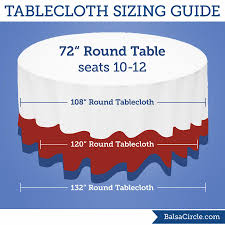 You can also select a tablecloth based on the number of. For 72 Round Tables Use 108 Round Tablecloths For 18 Drop 120 Tablecloths For 24 Drop Or 132 Tabl Round Tablecloth Sizes Round Table Sizes Table Cloth