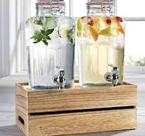 Outdoor Glass Beverage Dispenser + Wooden Base - 100% Leak Proof - Wide  Mouth Easy Filling - Fun Party Glassware for Water, Iced Tea, Punch, Cold  ...