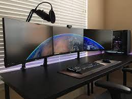 Your decision of computer desks always reveals your own behavior, your personal preference, your aspirations, small question also that besides the decision concerning computer desks, and also the positioning really needs a lot of consideration. Two Monitors Were Not Enough Gaming Room Setup Small Game Rooms Simple Computer Desk