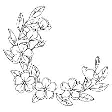 Vector Black White Contour Simple Sketch Of Decorative Flowers And Leaves Wreath In 2020 Flower Sketches Flower Pattern Drawing Wreath Drawing