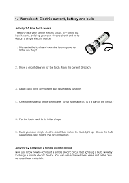 The physics the torch is a very simple circuit, containing only three components; Worksheet Electric Current Battery And Bulb