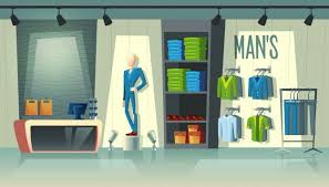 Man S Clothing Shop Wardrobe With Suits Cartoon Mannequin In Costume And Stuff On Hangers Free Vector Shop Mens Clothing Shopping Outfit Mens Outfits