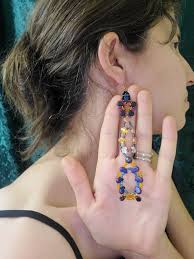 Orange, Blue and Purple Radial Rondel Earrings