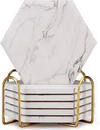 Buy Hexagon Marble Coasters With Holder Absorbent Coaster Set Of Modern Drink Coasters White Ceramic Coasters Coffee Table Coastes Online In Indonesia B091pwtkjy