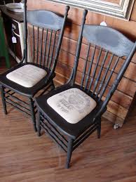 Two Oak Pressed Back Chairs Painted In Maison Blanche Wrought Iron And Finished Off With Vintage Fe Dining Chair Makeover Antique Chairs Diy Diy Chair Makeover