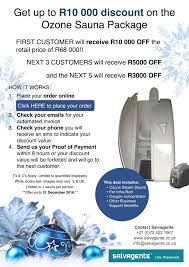 Christmas Promotion At Salvagente Don T Miss Out Contact Us Today View Full Offer Here Http Www Salvagente Co Za Ozone Saunas Ozone Ozone Therapy Sauna