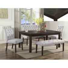 Crown Mark 2022t 5 Pc Gracie Oaks Palmer Dark Wood Finish Dining Table Set With Chairs And Benches