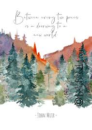 John Muir Quote Between Every Two Pine Trees There Is A Door Etsy John Muir Quotes Nature Quotes Watercolor Art Prints