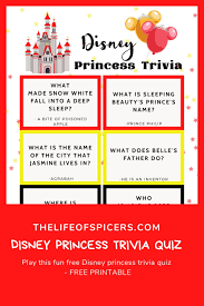 It's like the trivia that plays before the movie starts at the theater, but waaaaaaay longer. Disney Princess Trivia Quiz Free Printable The Life Of Spicers