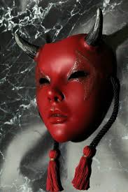 Oni Geisha, traditional, mythologic. Japanese mask culture. Cosplayer,  Halloween and collection