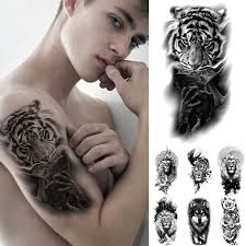 1PC Arm Body Waterproof Large Tattoo Stickers Lion Crown King Rose  Waterproof Temporary Tatoo Sticker Wild Wolf Tiger Tattoo