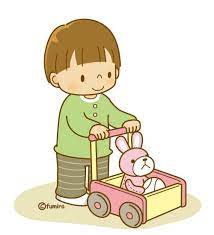 手押し車で遊ぶ子供 ソフト 子供の漫画 キュートなイラスト イラスト