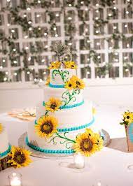Sunflower Cake Sunflower Wedding Cake Aqua Wedding Cakes Teal Wedding Cake