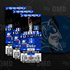 Duke Blue Devils Sports Ticket Style Party Invites Sports