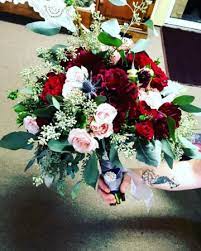 This contrasting combo makes any wedding sophisticated and soft. Burgundy And Blush Wedding Bouquet Hand Tied In Mountain Home Ar Bouquet Palace
