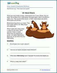 Our premium 1st grade english worksheets collection covers reading, writing, phonics, and grammar. All About Bears Grade 1 Children S Story K5 Learning Reading Comprehension Worksheets Reading Comprehension Kindergarten Reading Comprehension