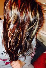 Dark Brown Main Color With Red And Blonde Highlights By Muriel Blonde Highlights Hair Color Highlights Hair Highlights