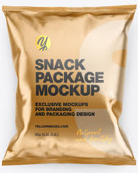 Matte Metallic Snack Package Mockup In Flow Pack Mockups On Yellow Images Object Mockups