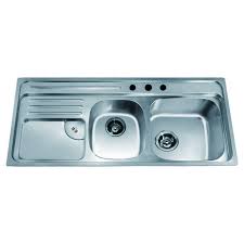 End outlet disposer kit into a double bowl sink with a garbage disposal. Dawn Ch366 45 Inch Top Mount Double Bowl Sink With Integral Drain Board And Three Pre Cut Faucet Holes Large Bowl