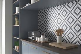 Brian patrick flynn designed this modern kitchen with grey high gloss cabinetry, black stove, and cutting edge backslash made from a black and white photo. Kitchen Wall Tiles Ideas For Every Style And Budget Loveproperty Com